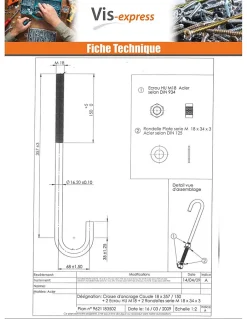 Crosse ancrage M18X357 Filetée sur 150 +2 Ecrou +2 Rondelle Acier zingué - 100 pièces^Vis Express Discount