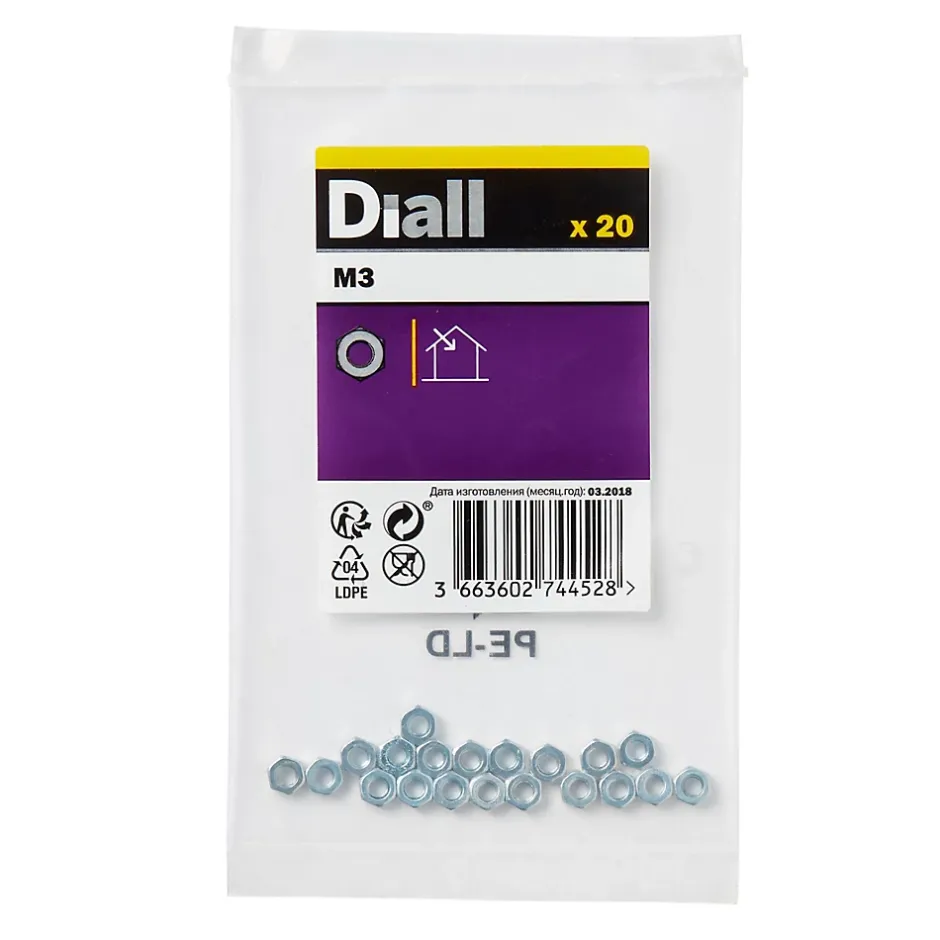 Écrous hexagonaux en acier zingué ø 3 - 20 pièces-Diall New