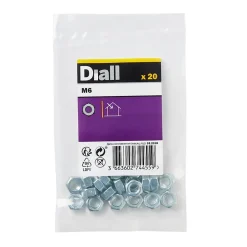 Écrous hexagonaux en acier zingué ø 6 - 20 pièces-Diall Discount