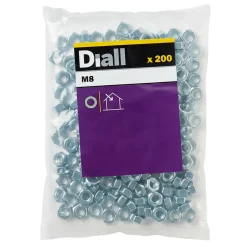 Écrous hexagonaux en acier zingué ø 8 - 200 pièces-Diall Clearance