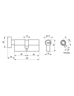 Cylindre à bouton Transit 1, 40Bx40mm, nickelé, 5 clés -^Thirard Clearance