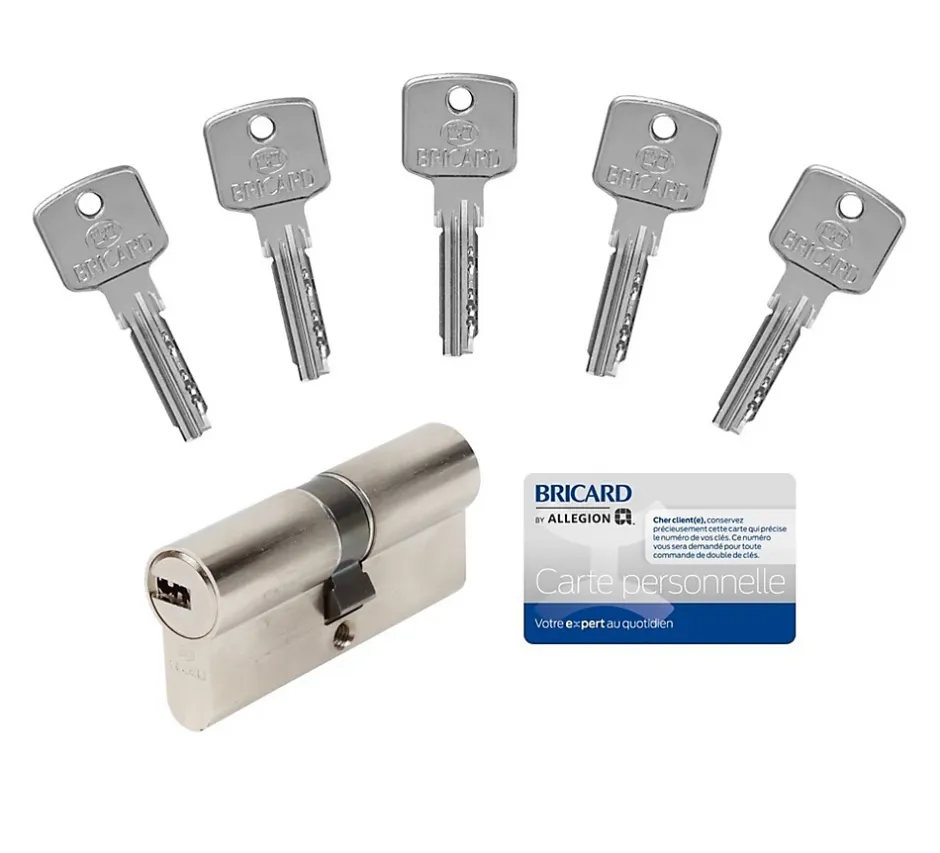 Cylindre 6 goupilles dimensions 35+35 débrayable nickelé + 5 clés réversibles^Bricard Discount