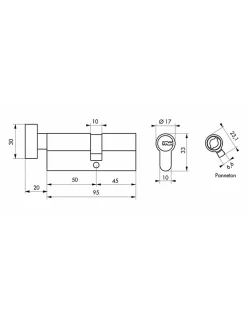 Cylindre de serrure à bouton 5G, 50Bx45mm, laiton, anti-arrachement, 5 clés -^SP Hot