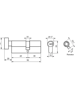 Cylindre de serrure à bouton 5G, 50Bx45mm, laiton, anti-arrachement, 5 clés -^SP Hot