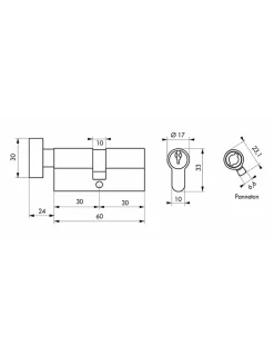 Cylindre de serrure à bouton Ecopro, 30x30mm, aluminium, anti-arrachement, 3 clés, laiton --SP Hot