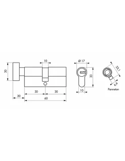 Cylindre de serrure à bouton T2, 30Bx40mm, nickel, anti-arrachement, anti-perçage, anti-crochetage, 5 clés --Thirard Outlet