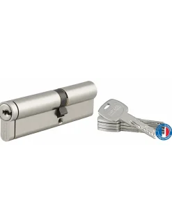 Cylindre de serrure double entrée T2, 40x60mm, nickel, anti-arrachement, anti-perçage, anti-crochetage, 5 clés -^Thirard Discount