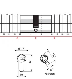 Cylindre double entrée Transit 1, 35x45mm, nickelé, 5 clés -^Thirard