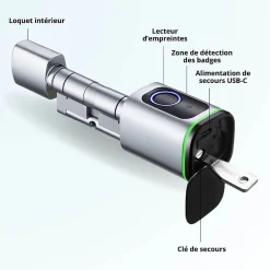 Cylindre électronique de serrure connecté -10 bio à empreinte digitale et badge rfid mifare-LOCKY Hot