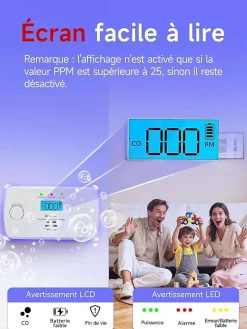 Detecteur de monoxyde de carbone avec alarme 85 dB et led rectangulaire L.12.5 x l.7.5 x H.2.8 cm - HEIMAN-Generique Outlet