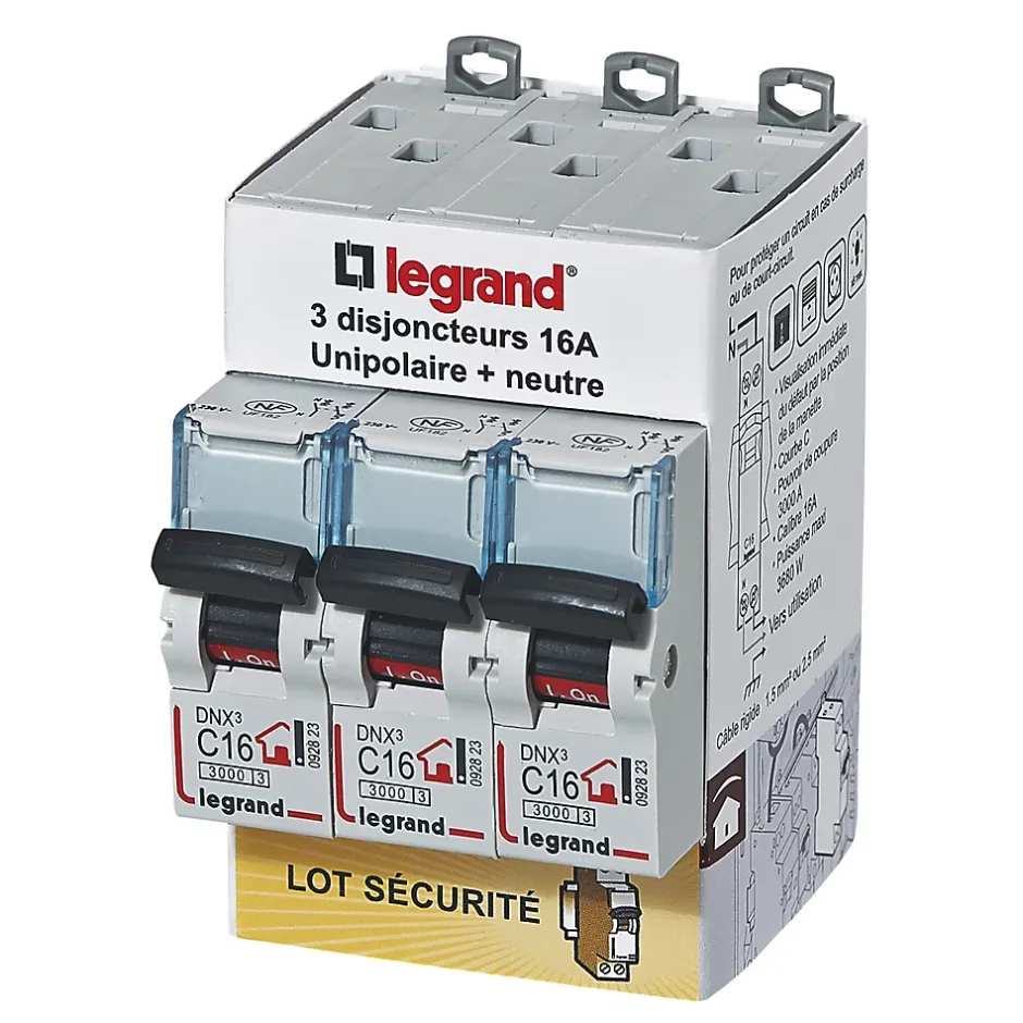 Disjoncteur DNX3 unipolaire + neutre 16A vendu par 3 pièces-Legrand Hot