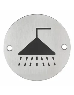 Disque de signalisation Douche , à visser, inox brossé, marquage noir, diamètre 76mm --Thirard Clearance