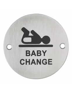 Disque de signalisation Espace Bébé , à visser, inox brossé, marquage noir, diamètre 76mm -^Thirard New