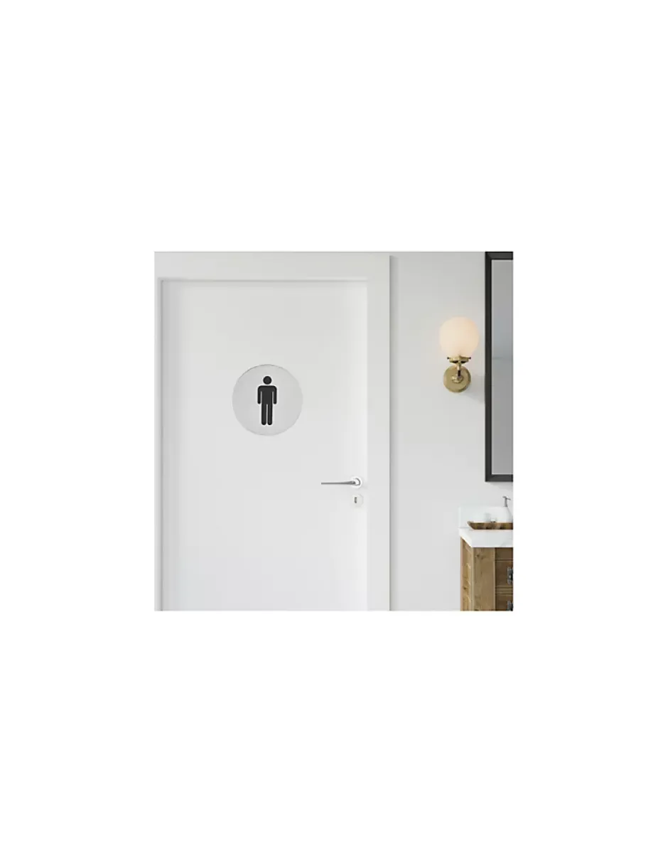 Disque de signalisation WC Homme , à visser, inox brossé, marquage noir, diamètre 76mm -^Thirard Sale