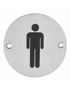 Disque de signalisation WC Homme , à visser, inox brossé, marquage noir, diamètre 76mm -^Thirard Sale
