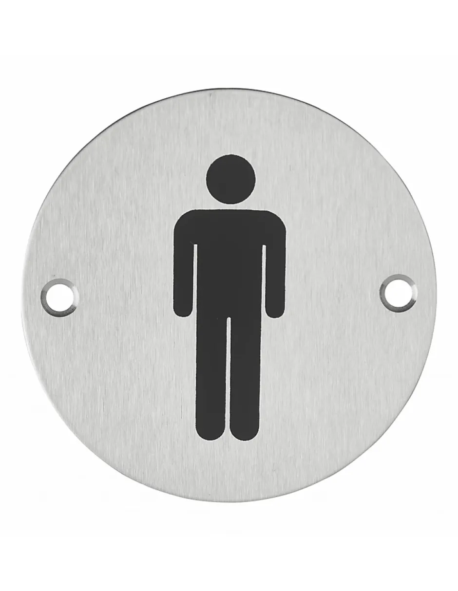 Disque de signalisation WC Homme , à visser, inox brossé, marquage noir, diamètre 76mm -^Thirard Sale