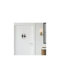 Disque de signalisation WC Mixte , à visser, inox brossé, marquage noir, diamètre 76mm --Thirard Clearance