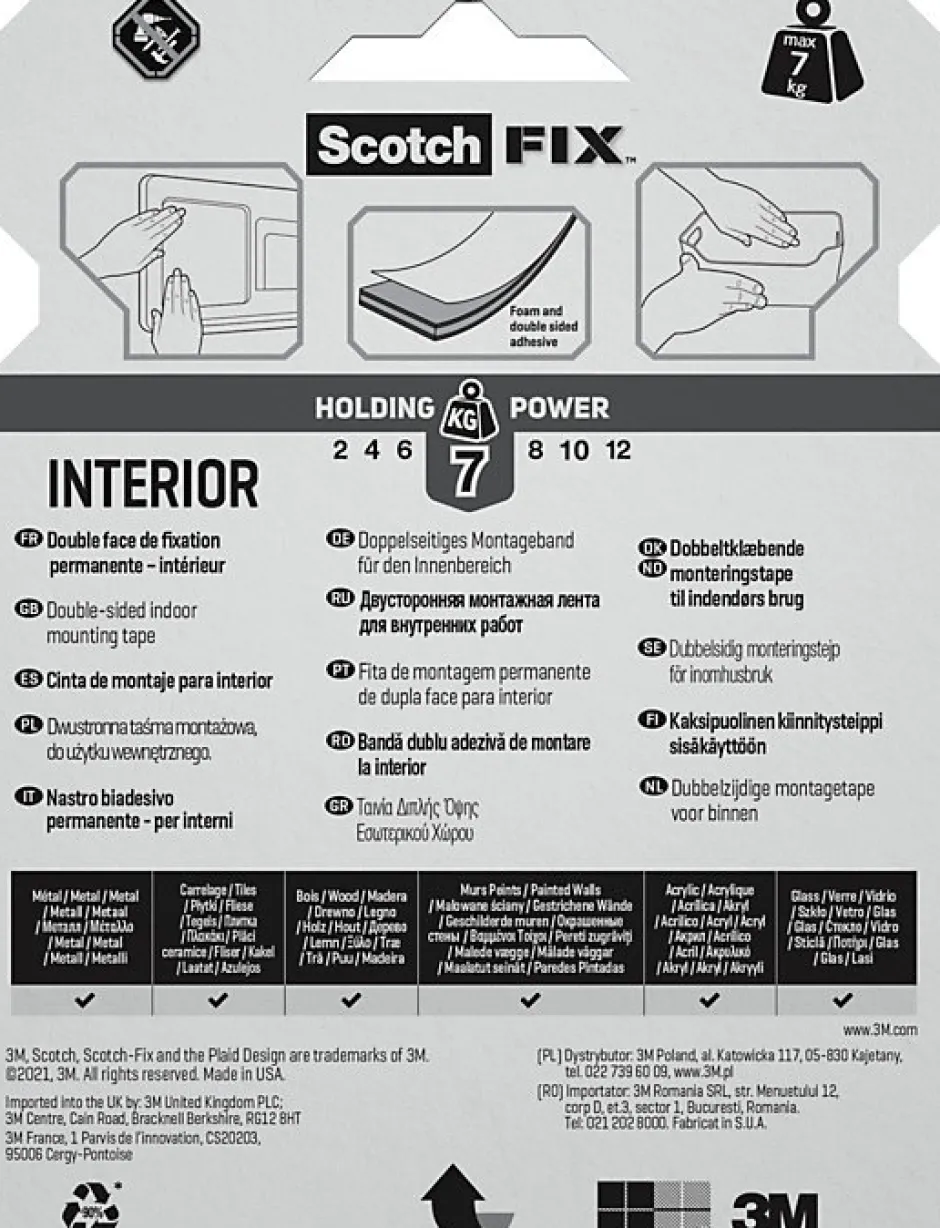 Double face intérieur 3M 19 mm x 5 m blanc, 7 kg^Scotch New