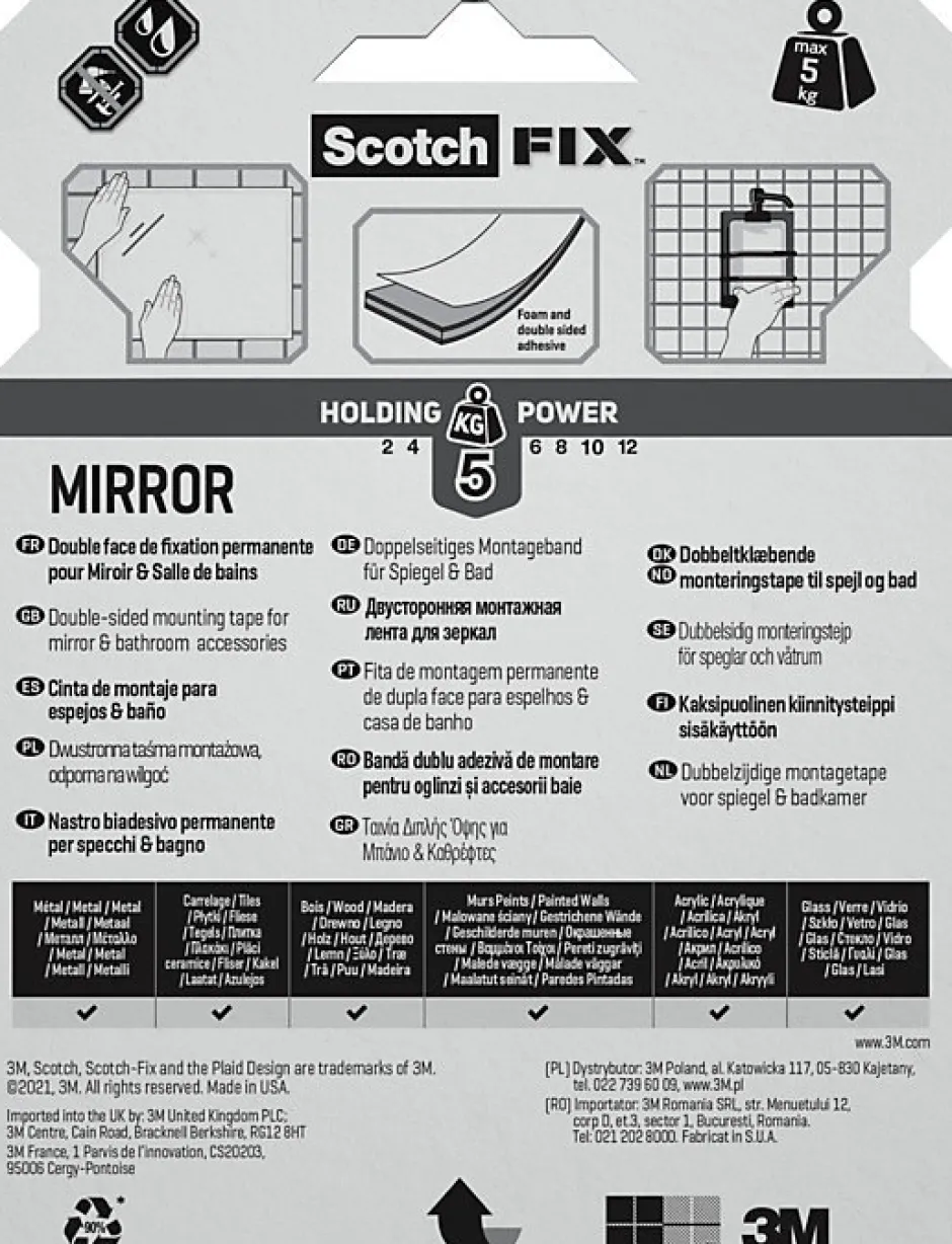 Double face miroir 19 mm x 5 m blanc, 5 kg^3M Hot