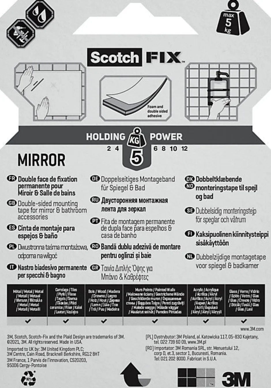 Double face miroir 3M 19 mm x 1.5 m blanc, 5 kg^Scotch
