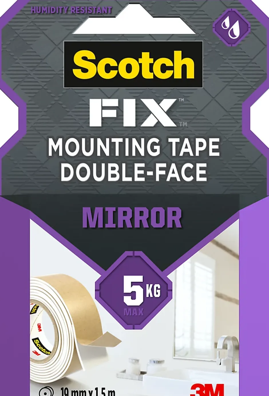 Double face miroir 3M 19 mm x 1.5 m blanc, 5 kg^Scotch