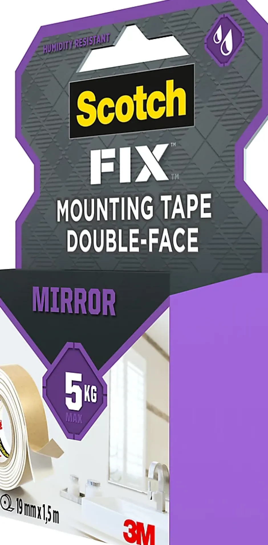 Double face miroir 3M 19 mm x 1.5 m blanc, 5 kg^Scotch