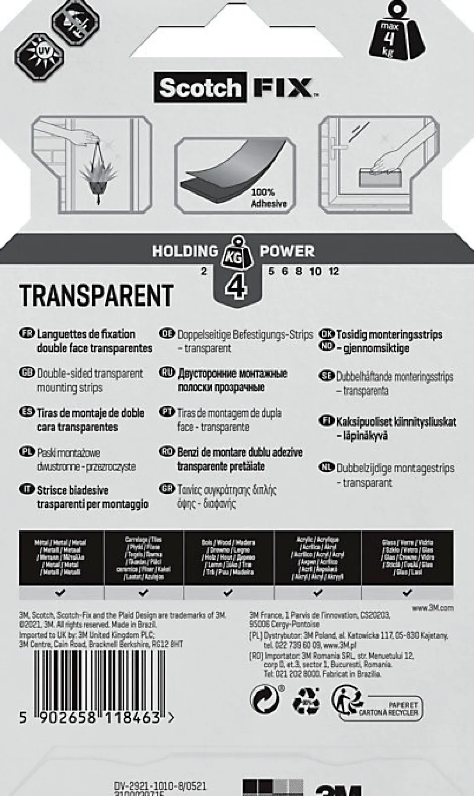 Double face Extrême 76 mm x 25 mm transparent, 8 pièces 4 kg-Scotch Online