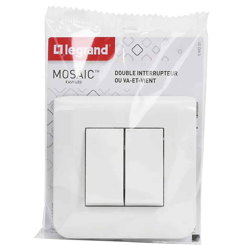 Double interrupteur va-et-vient à vis Mosaïc blanc^Legrand Discount
