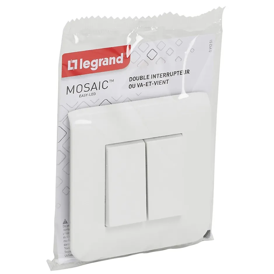 Double interrupteur va-et-vient à vis Mosaïc blanc^Legrand Discount