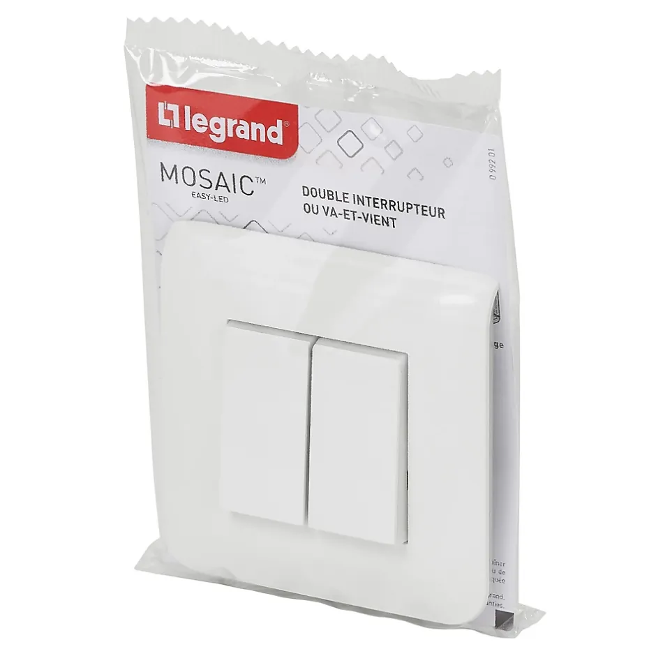Double interrupteur va-et-vient à vis Mosaïc blanc^Legrand Discount