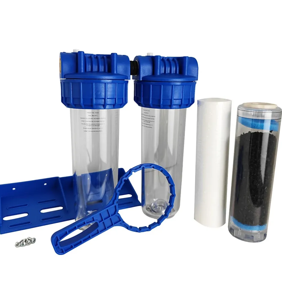 Double Porte Filtre à Eau 9"3/4 avec Cartouche 20microns Raccord 3/4" - 20/27 Filtre Domestique Fabriqué en France-Toodo