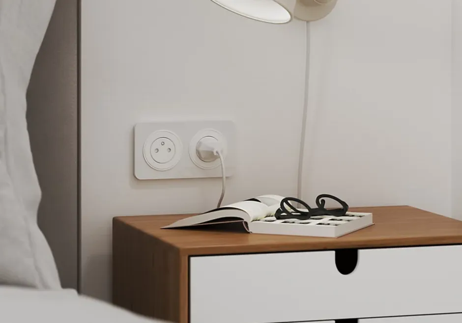 Double prise avec terre prêt câblée Espen blanc composable-Jacobsen Best