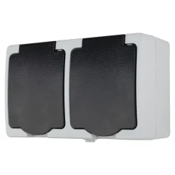 Double prise avec terre étanche en saillie gris complet^ New