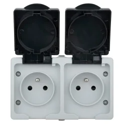 Double prise avec terre étanche en saillie gris complet^ New