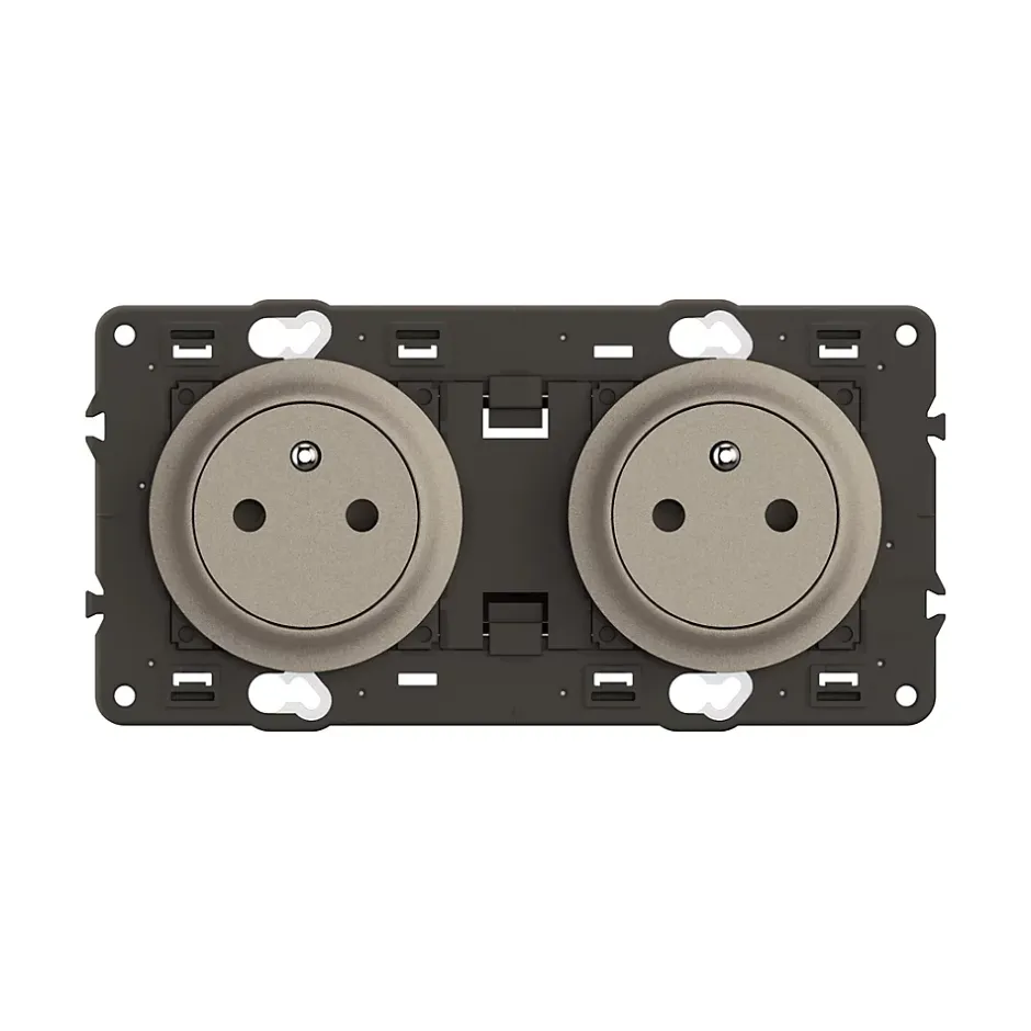 Double prise de courant avec terre Céliane précablée titanium-Legrand