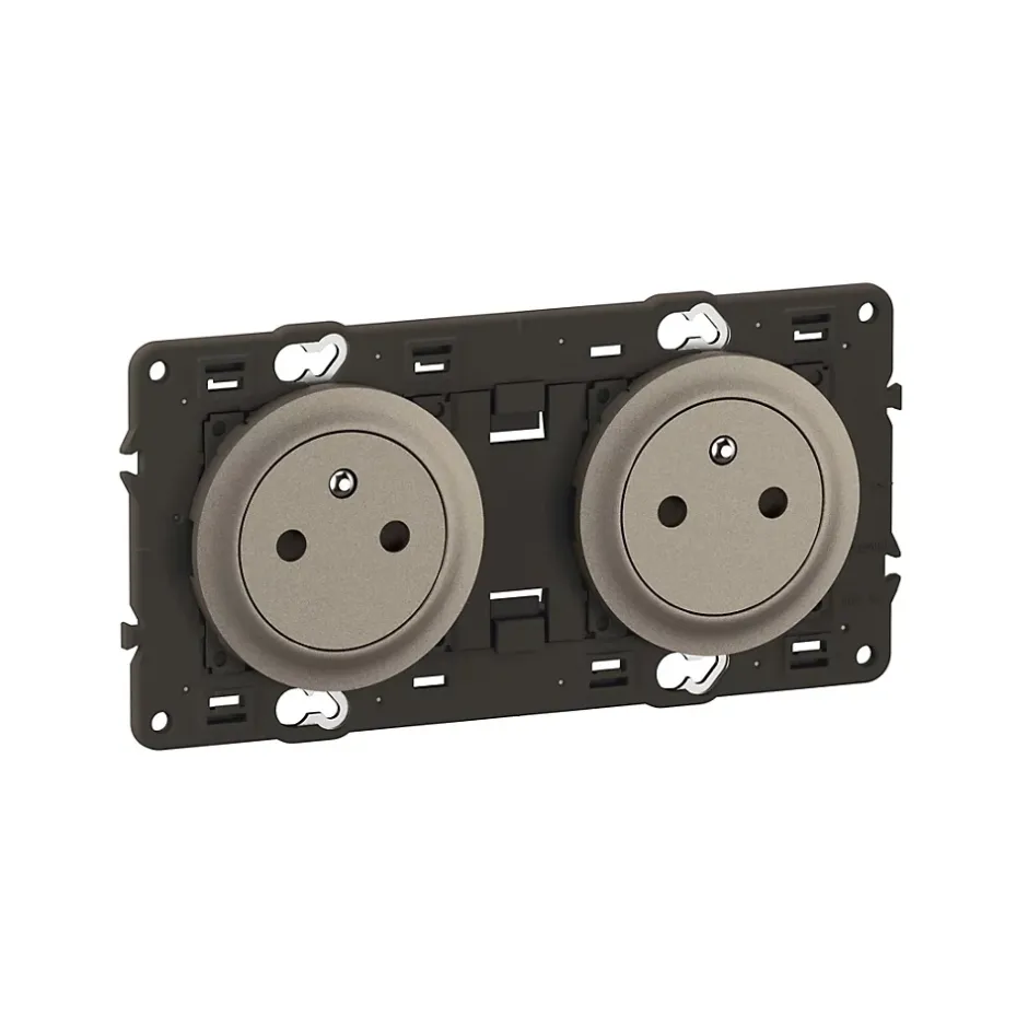 Double prise de courant avec terre Céliane précablée titanium-Legrand