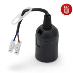 Douille pré-assemblée avec câble d'alimentation et bornier. E27. Câble de 16 cm. Noir-Velamp Discount