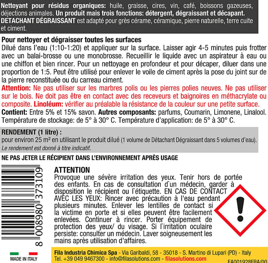 Détachant dégraissant 1L pour sols-Fila