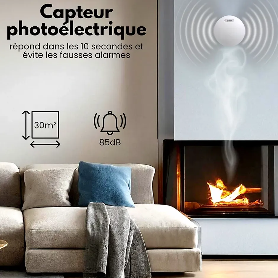 Détecteur de fumée connectable Link - Batterie 10 ans - Capteur de fumée interconnecté - Alarme incendie-Aroha Online
