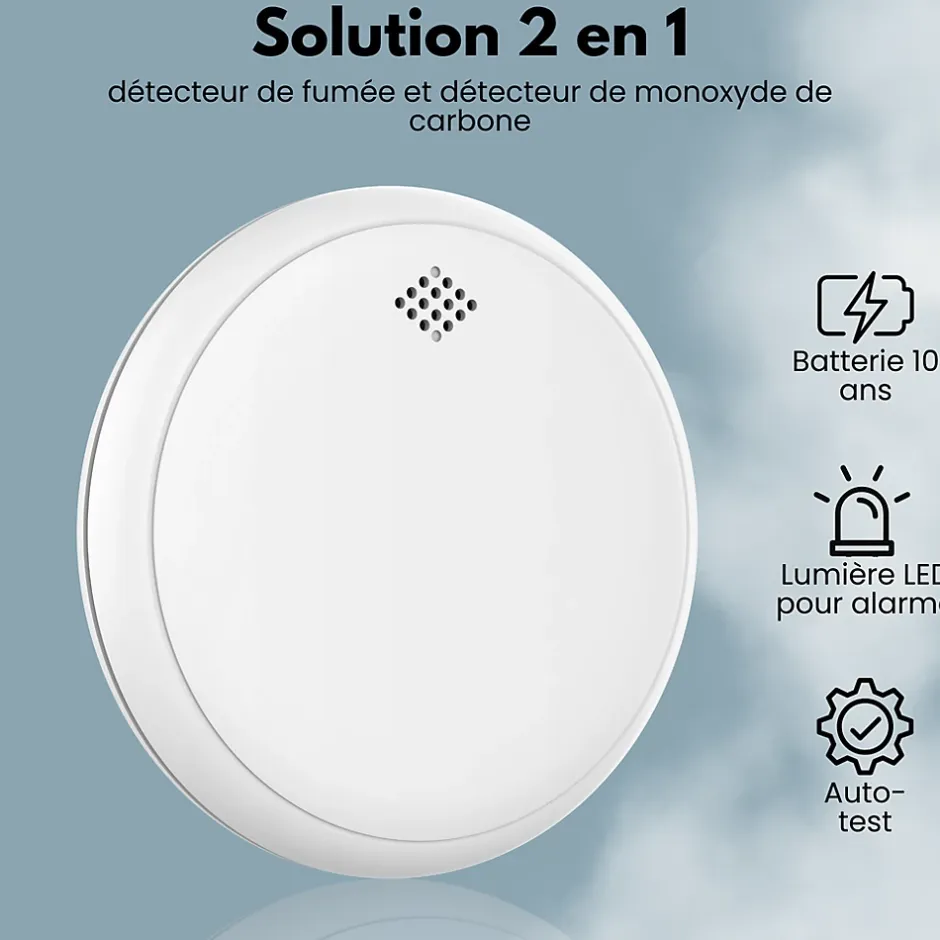 Détecteur de fumée et de monoxyde de carbone Safety Pro Sleep Line - Batterie 10 ans - Alarme incendie et détecteur de CO-Aroha New