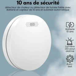Détecteur de fumée/chaleur connectable Link - Batterie 10 ans - Capteur de fumée interconnecté - Alarme incendie-Aroha Discount