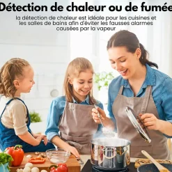 Détecteur de fumée/chaleur connectable Link - Batterie 10 ans - Capteur de fumée interconnecté - Alarme incendie-Aroha Discount