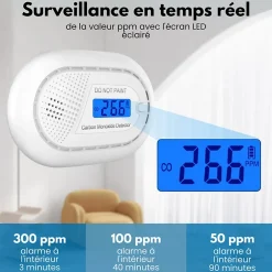 Détecteur de monoxyde de carbone Safety Pro - Batterie 10 ans - Alarme de CO portable, capteur de CO - 2 pièces^Aroha