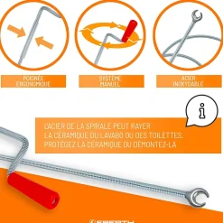 Spirale de nettoyage de tuyaux 8m de long et 9mm de diamètre pour tuyaux à partir de 40mm tête en forme de griffe de 20mm-Eberth New