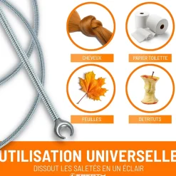 Spirale de nettoyage de tuyaux 5m de long et 9mm de diamètre pour tuyaux à partir de 40mm tête en forme de griffe de 20mm-Eberth