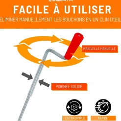 Spirale de nettoyage de tuyaux 5m de long et 9mm de diamètre pour tuyaux à partir de 40mm tête en forme de griffe de 20mm-Eberth