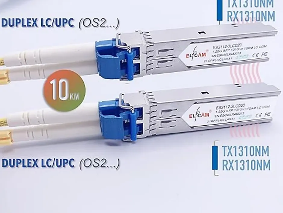 Elfcam - 2 Modules SFP 1,25 Gbps LC/UPC Duplex Monomode OS2 1310nm, 10 km, Transceivers Fibre Optique Performants^Elfcam-shop Online