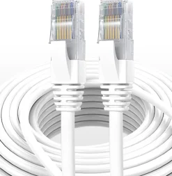Elfcam - Câble Ethernet RJ45 Cat 7 SFTP 15m (Rond Blanc), 10Gbps, 600MHz, Cuivre, Anti-Interférences-Elfcam-shop