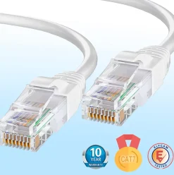 Elfcam - Câble Ethernet RJ45 Cat 7 SFTP 20m (Rond Blanc), 10Gbps, 600MHz, Cuivre, Anti-Interférences-Elfcam-shop Online