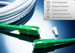 Elfcam - Câble Fibre Optique SC-APC à SC-APC - 200m (Blanc), Jarretière Renforcée 9/125um, Blindé, Compatible Livebox^Elfcam-shop Clearance